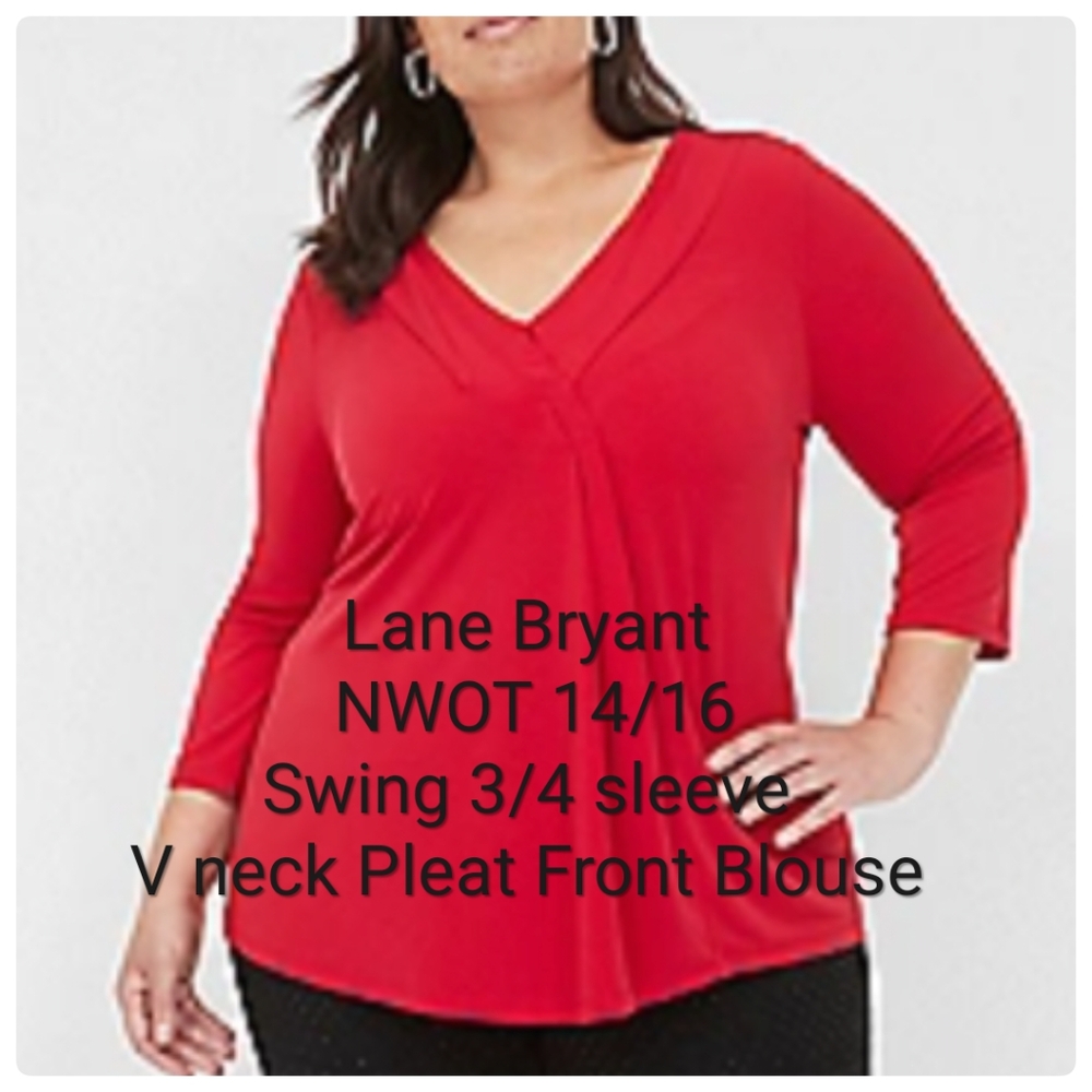Lane Bryant NWOT Swing 3/4 sleeve V Neck Pleat Front Blouse, size 14/16